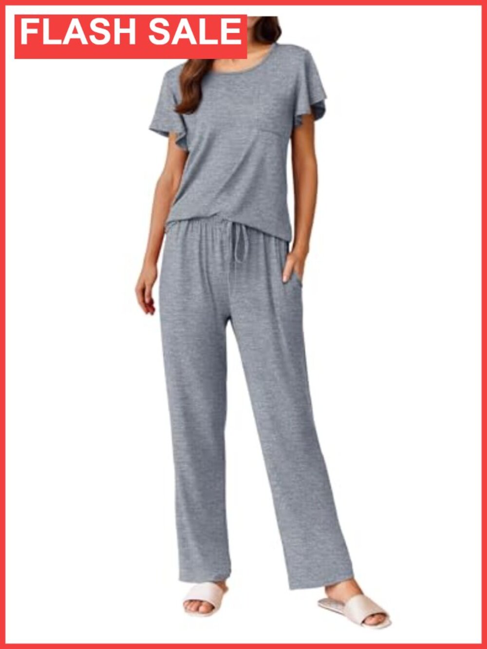 Women's 2-Piece Pajama Set Soft Lounge Sleepwear Short Sleeve Top & Long Pants